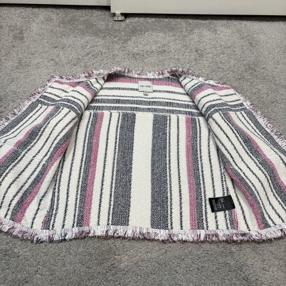Nic And Zoe Dashing Days Striped Fringe Jacket Size PP Petite (0P) - Picture 5 of 9